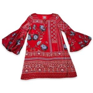 Anthropologie Isabelle Shift Dress Size 2 Silk Retro Boho Red Mixed Print